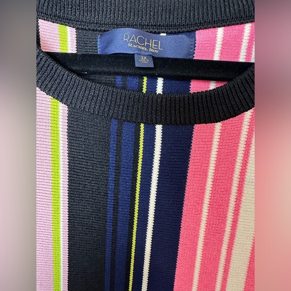 RACHEL ROY Taryn Tank Top Sweater Striped Knit Shell Blouse Shirt Pink Black - Picture 4 of 11